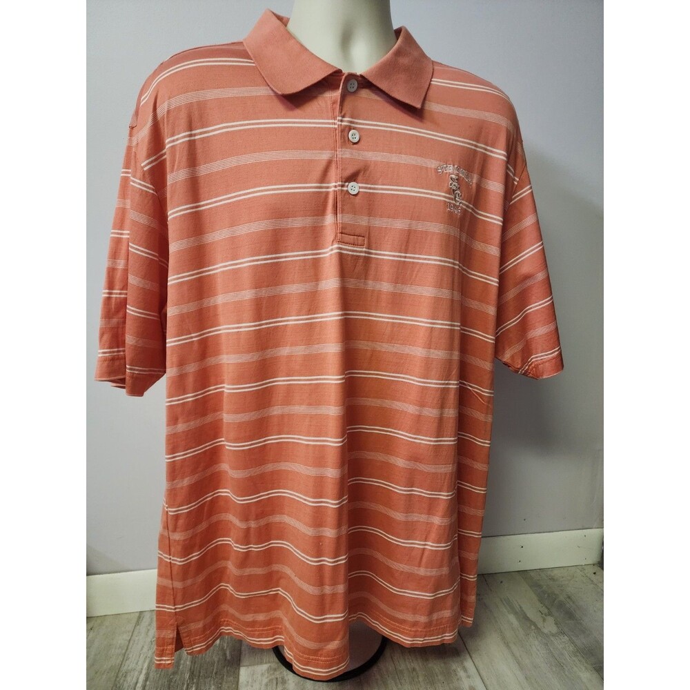 Glen Echo 100% Egyptian Cotton XL Peach Orange Striped Golf Polo Stryker SCC